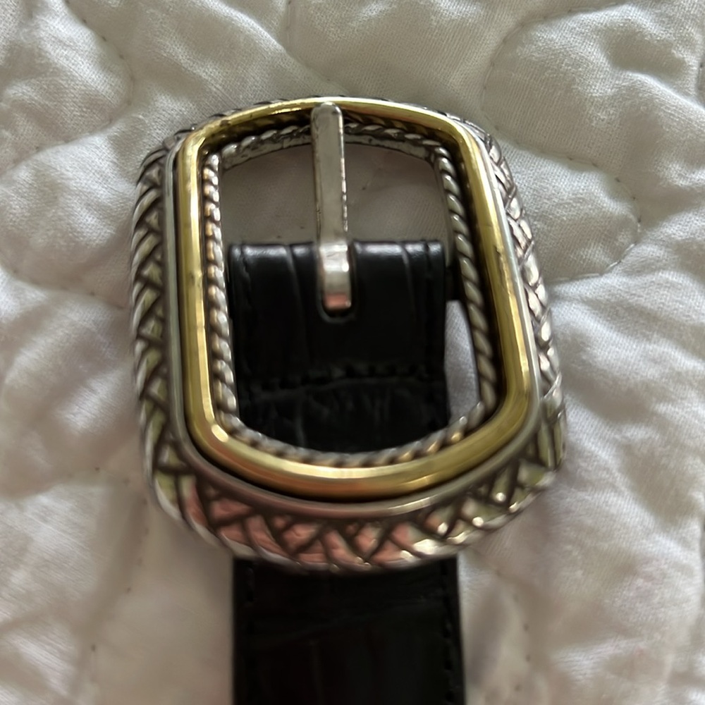 Brighton Black Leather Belt with Two-Tone Decorative Buckle